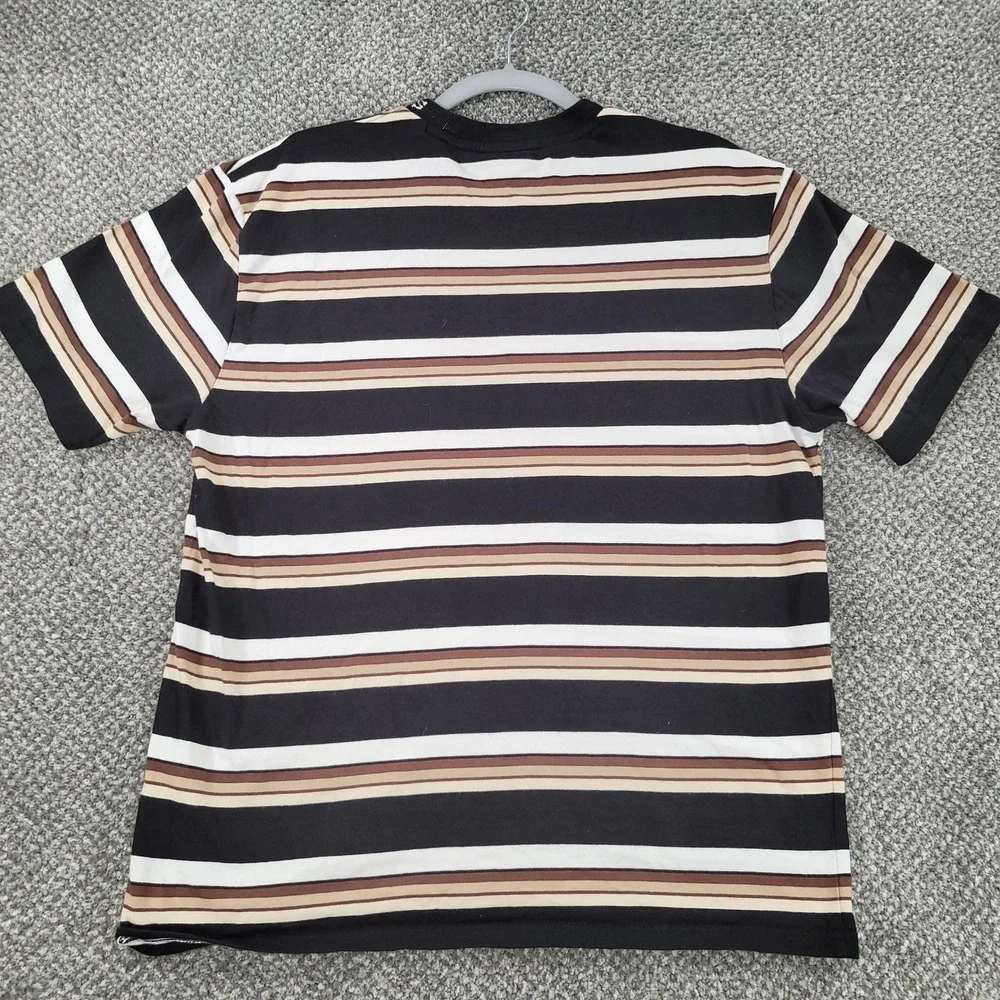 Guess Originals Mens Striped Retro Style T-Shirt Black Brown White Logo Small - Picture 2 of 7